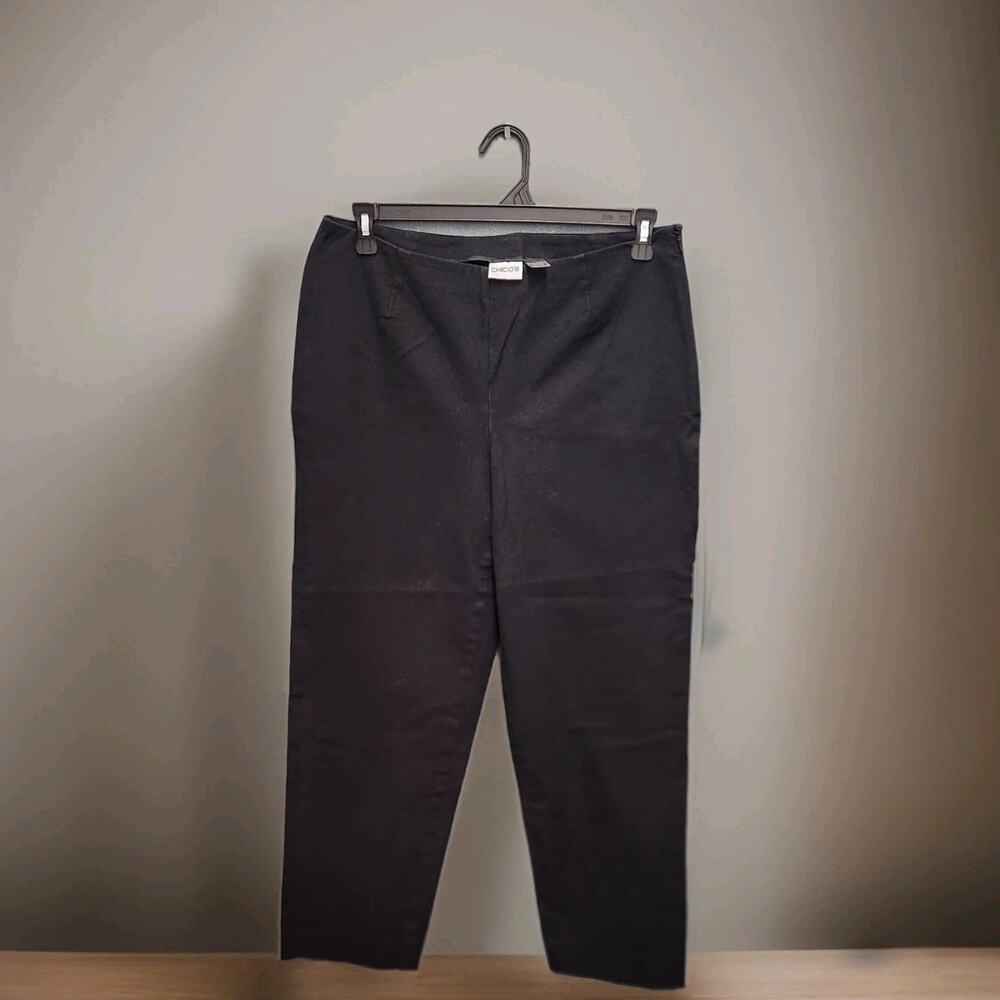 CHICO'S Black Ankle Pants Side Zipper No Pockets Size 2.5 Large 14 Stretch
